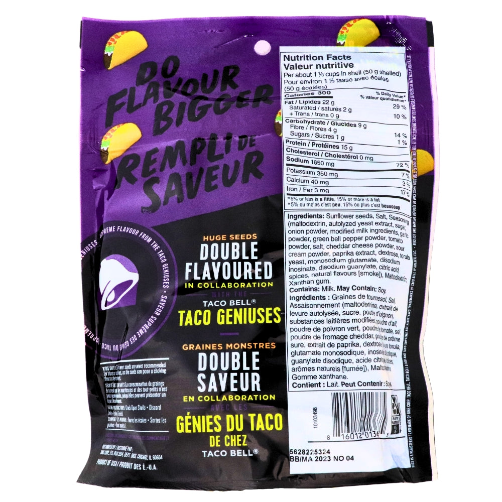 BIGS Taco Bell Taco Supreme Sunflower Seeds 5.35oz - Nutrition Facts Ingredients