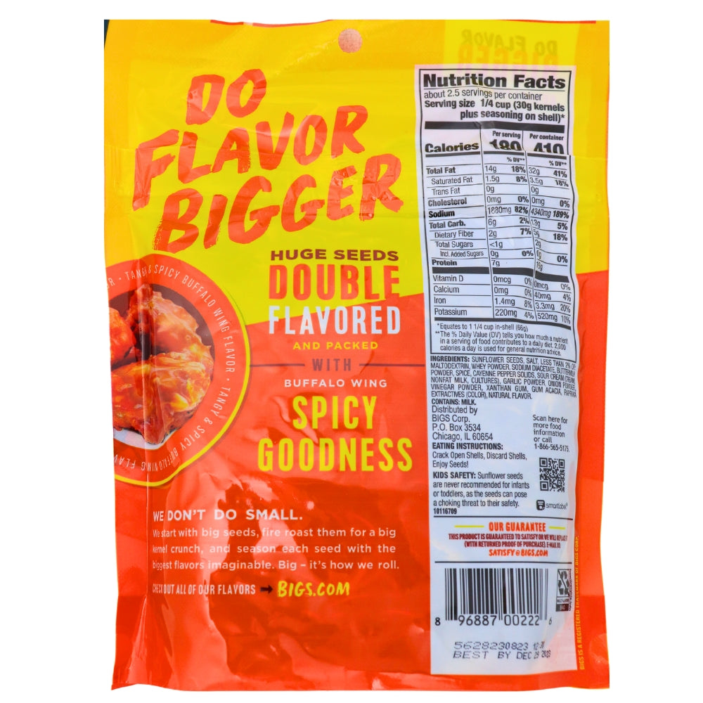 BIGS Buffalo Wings Sunflower Seeds 5.35oz - Nutrition Facts Ingredients