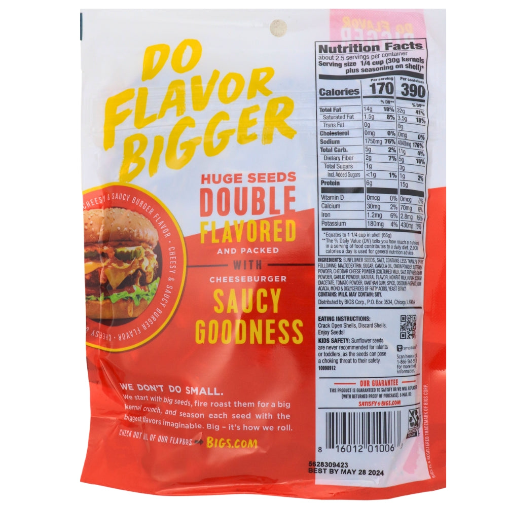 BIGS Cheeseburger Sunflower Seeds 5.35oz - Nutrition Facts Ingredients