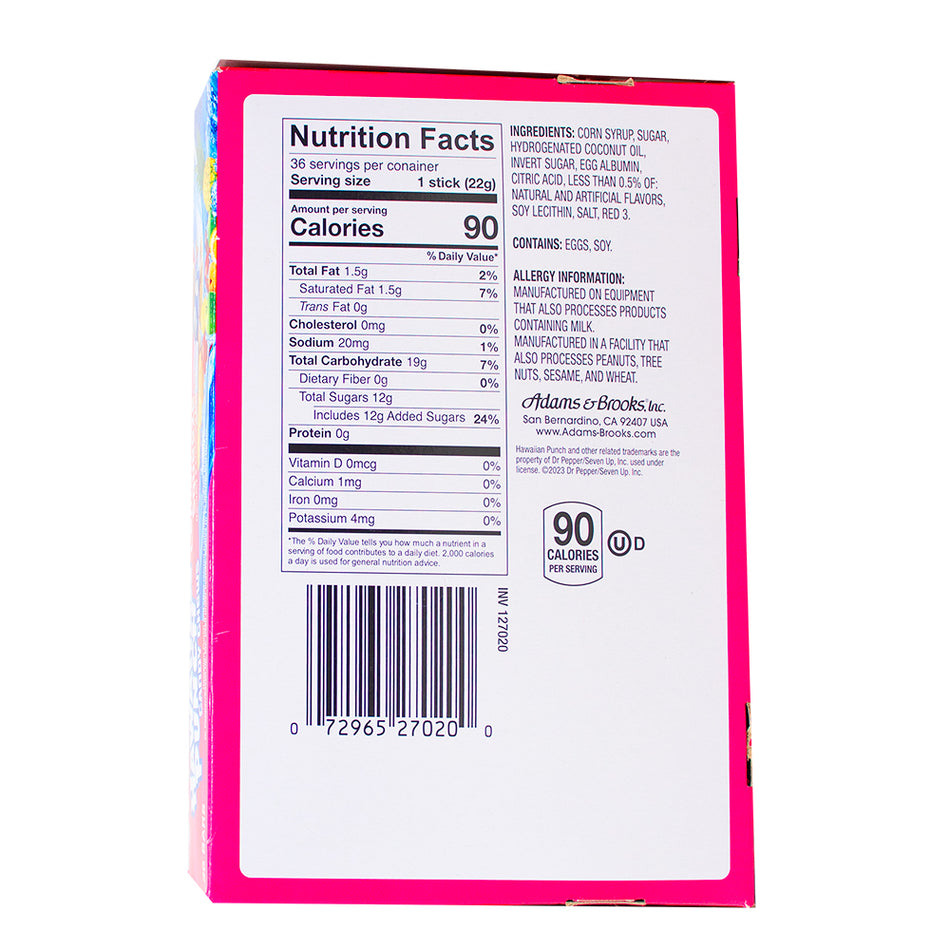 Hawaiian Punch Chew Bars Lemon Berry Squeeze .8oz - Nutrition Facts Ingredients