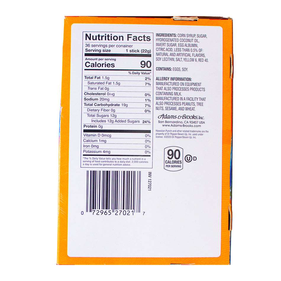 Hawaiian Punch Chew-36 Pack  Nutrition Facts Ingredients