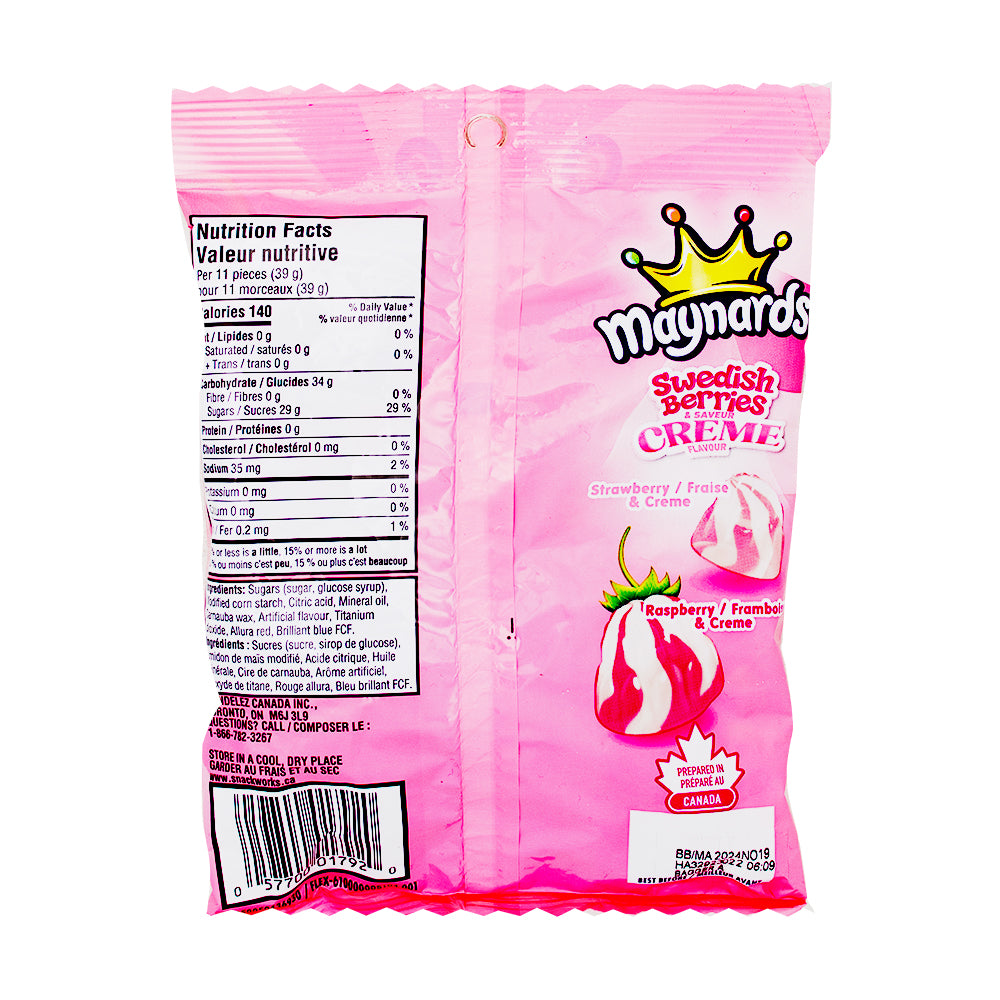 Maynards Swedish Berries & Creme 154g - 12 Pack - Canadian Candy Nutrition Facts Ingredients