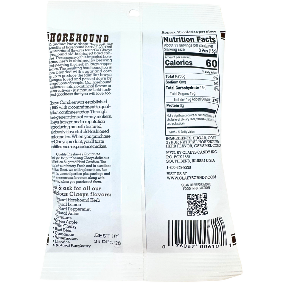 Claeys Horehound Old Fashioned Hard Candies 6oz