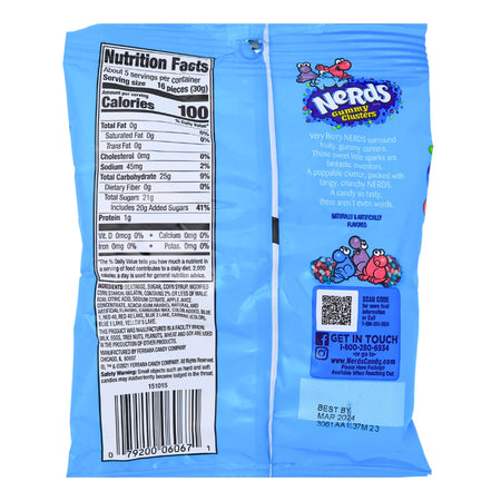 Nerds Gummy Clusters - Very Berry 5oz - Nerds Candy - Nutrition Facts - Ingredients