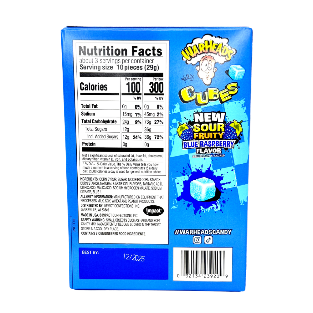 Warheads Chewy Cubes Blue Raspberry Theatre Box 3oz