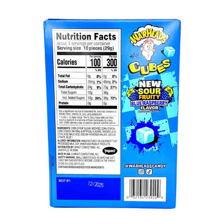 Warheads Chewy Cubes Blue Raspberry Theatre Box 3oz