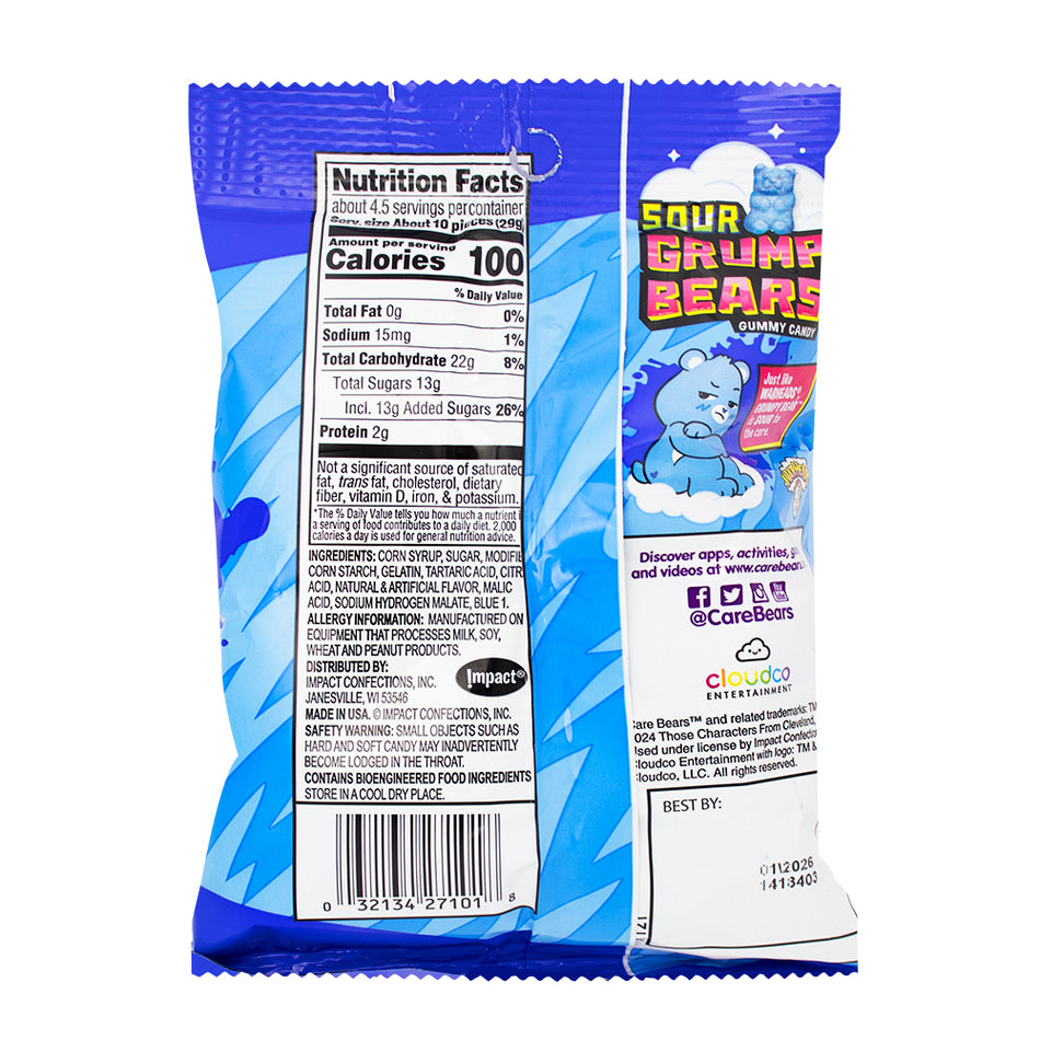 Warheads Sour Grumpy Bears -  Nutrition Facts Ingredients
4.5oz