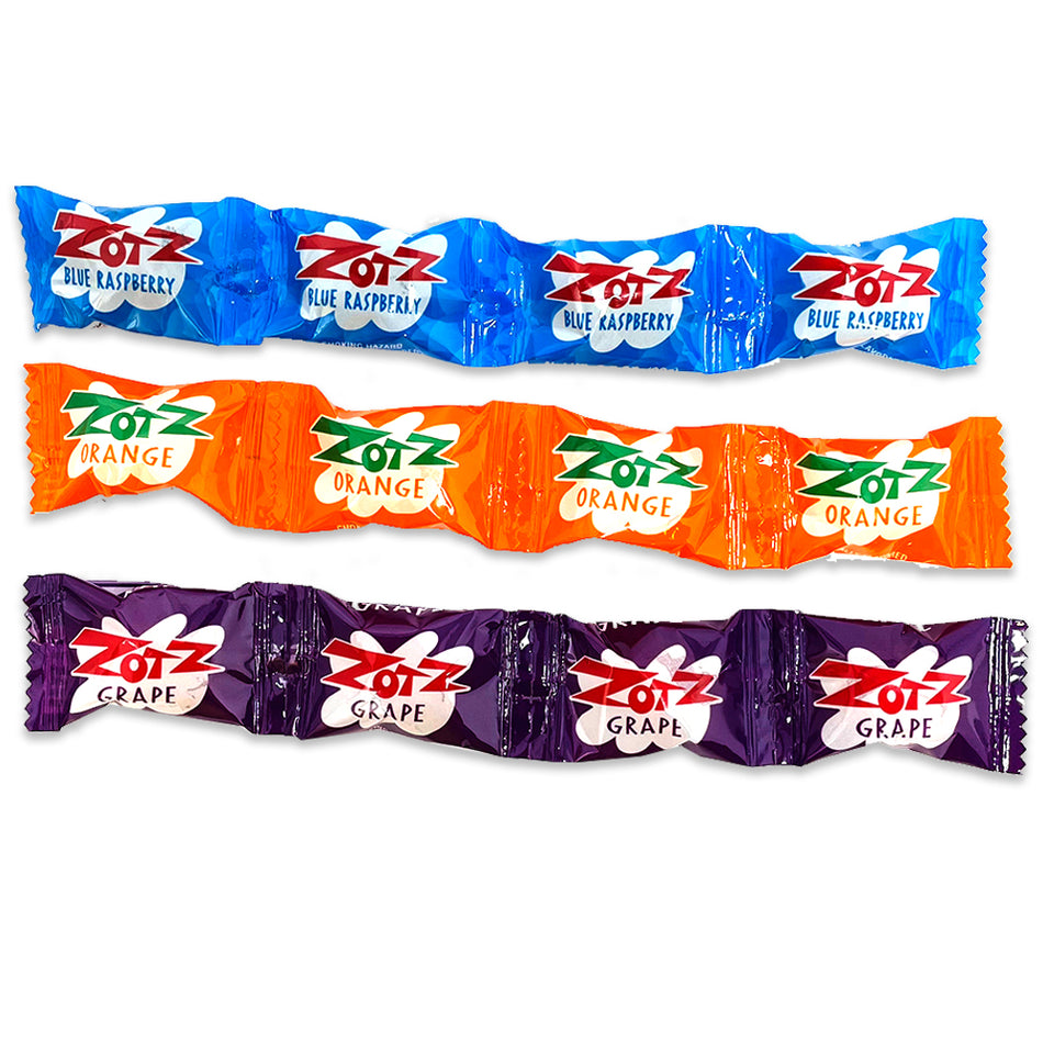 Zotz Fizz Power Candy Strings Blue Raspberry Orange Grape