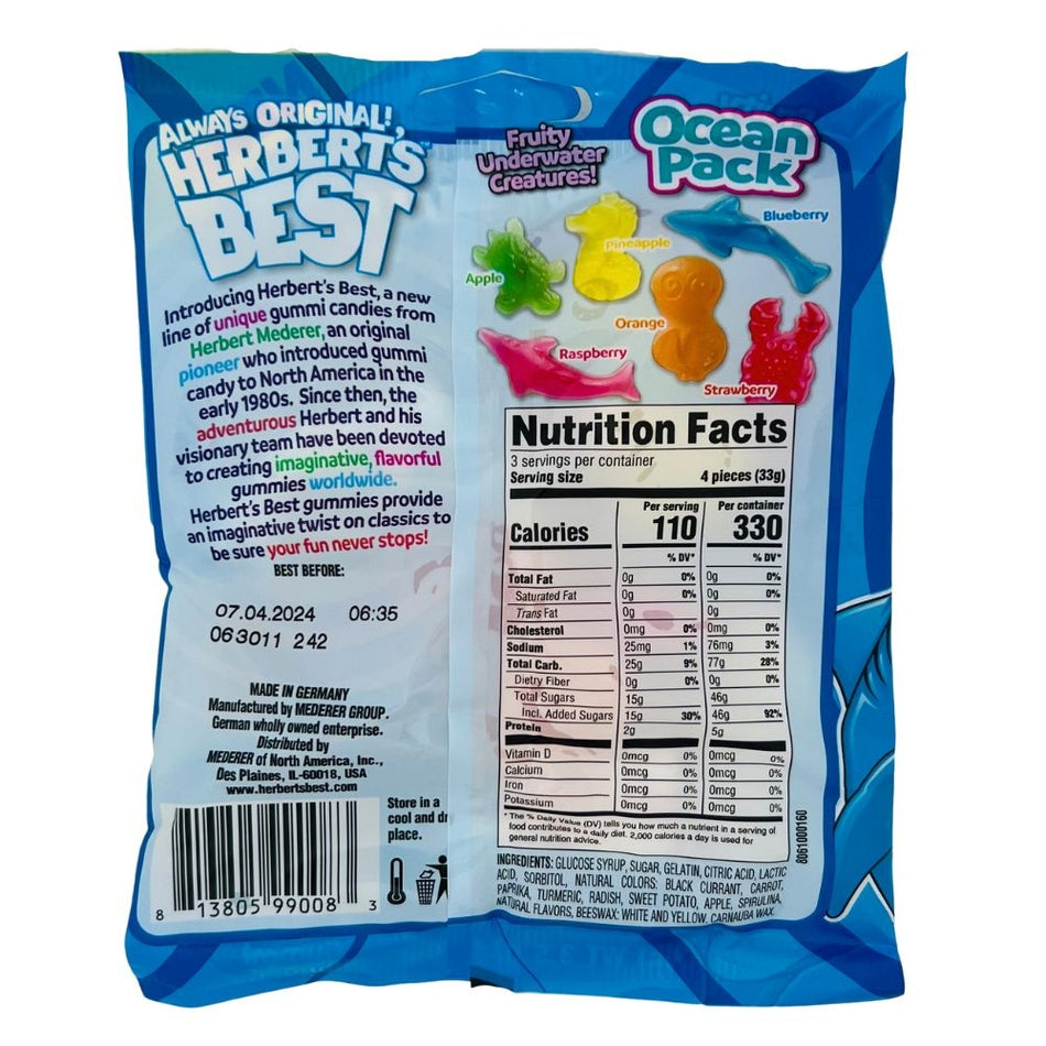 Herbert's Best Ocean Pack Gummies 3.5oz - 12 Pack Nutrition Facts Ingredients