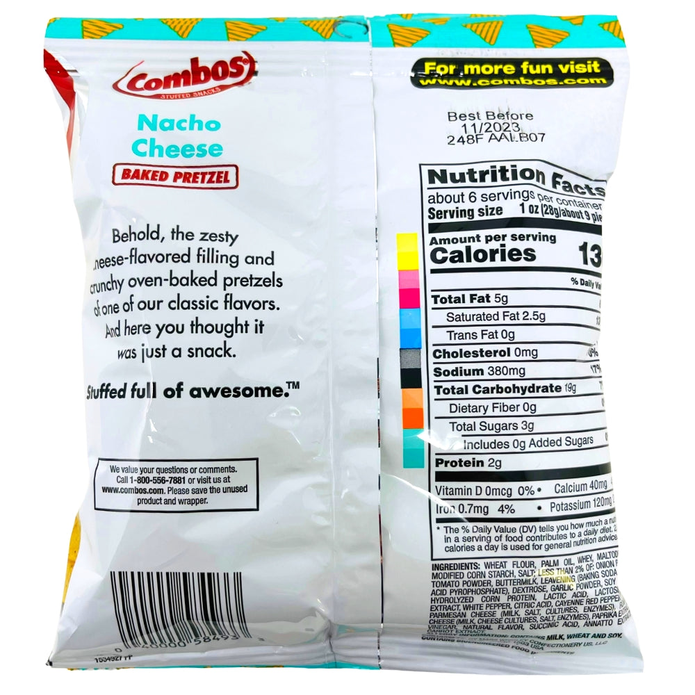 Combos Nacho Cheese Large 6.3oz - Nutrition Facts Ingredients