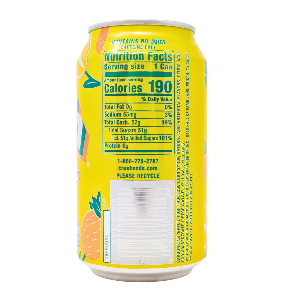 Crush Pineapple Soda 355mL -Nutrition Facts Ingredients