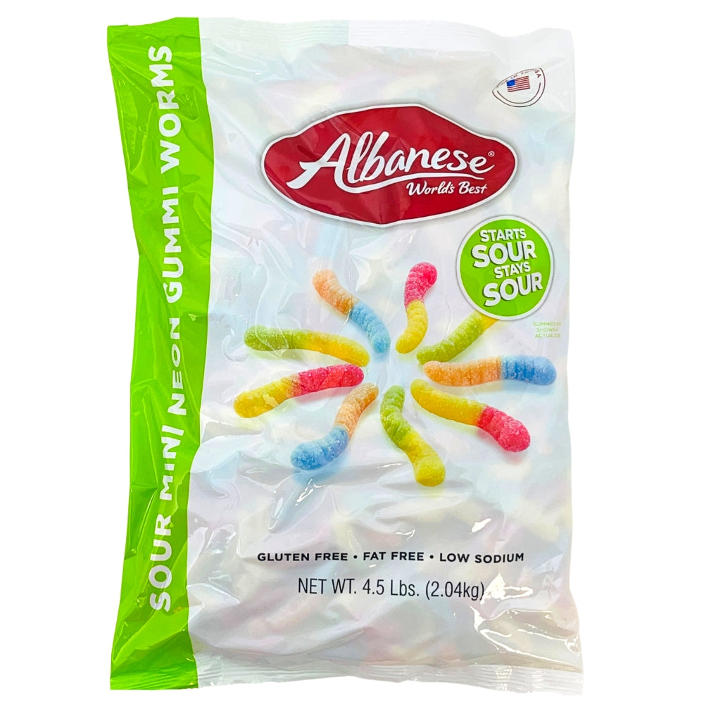 Albanese Sour Mini Neon Gummi Worms 4.5lb - 1 Pack