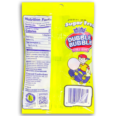 Dubble Bubble Bubble Gum Sugar Free 3.25oz -  Nutrition Facts Ingredients