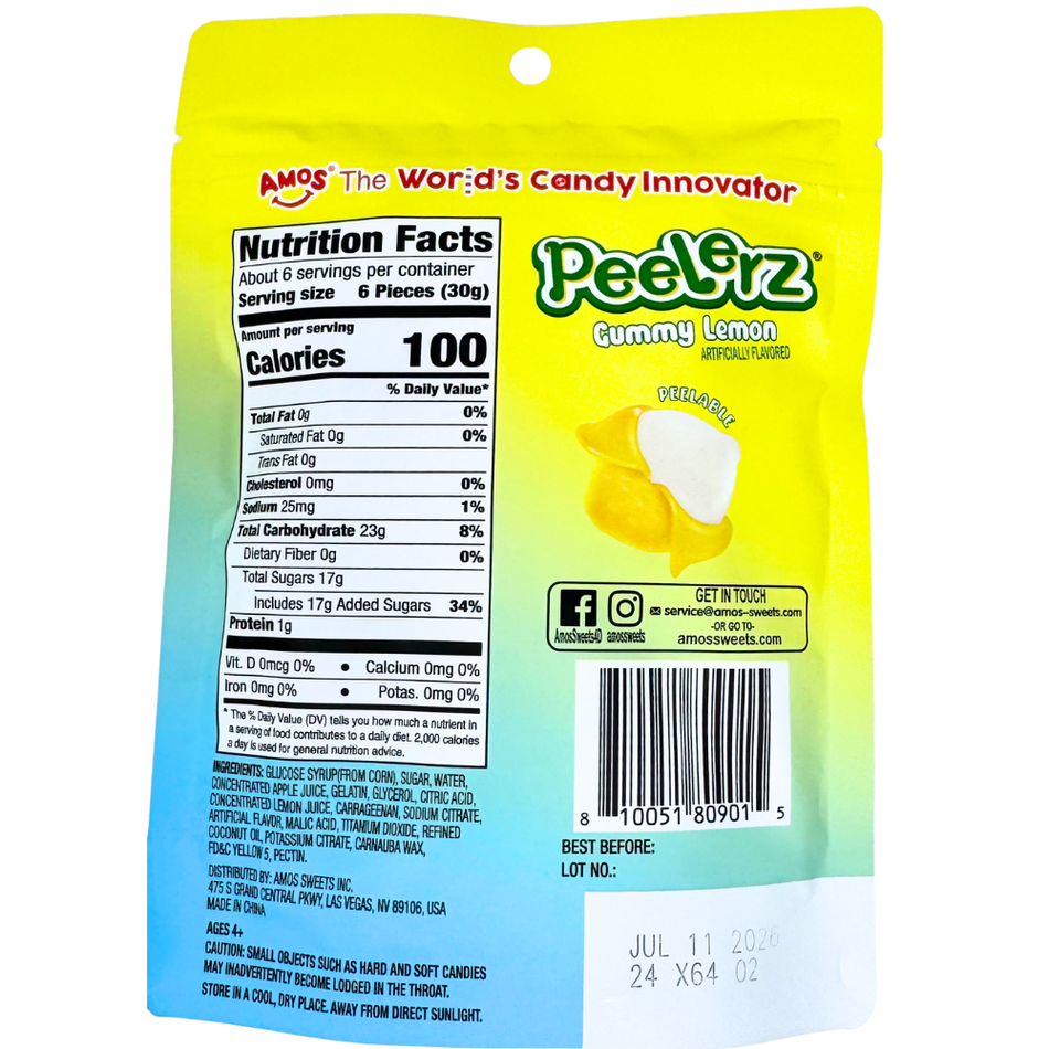 Amos Peelerz Gummy Lemon 6oz  - 12 Pack