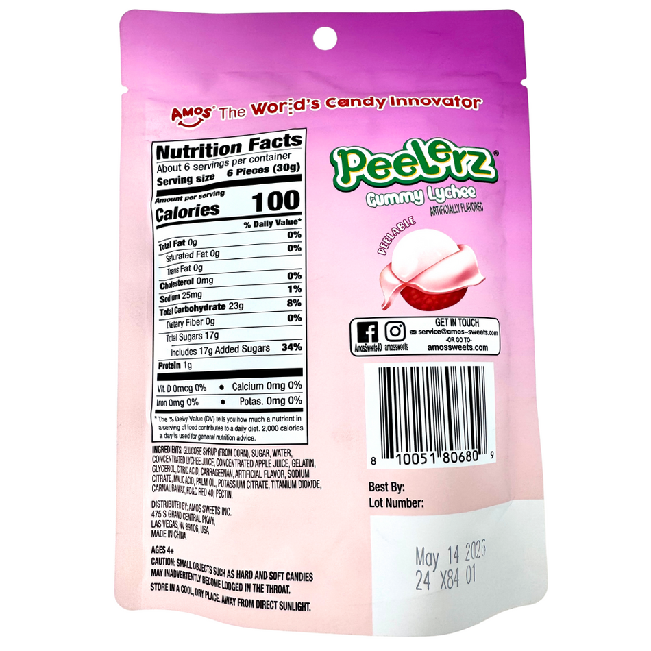Amos Peelerz Gummy Lychee 6oz - 12 Pack
