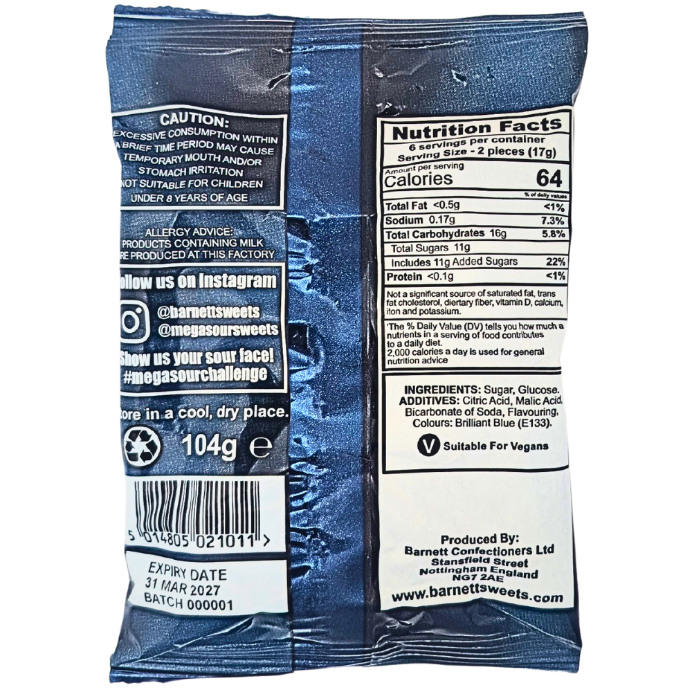 Barnetts Mega Sour Raspberry (UK) - 104g