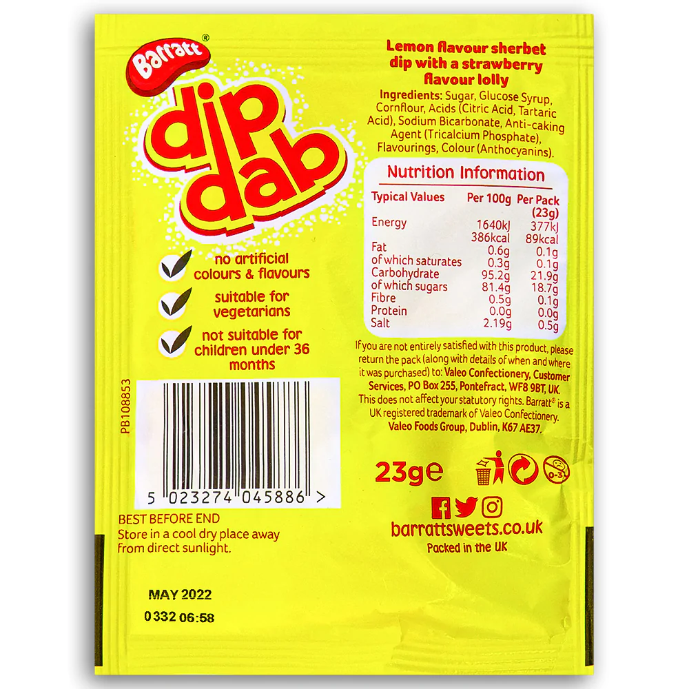 Barratt Sherbet Dip Dap UK - 23g - top view