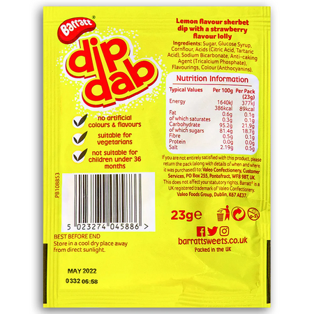 Barratt Sherbet Dip Dap UK - 23g - top view