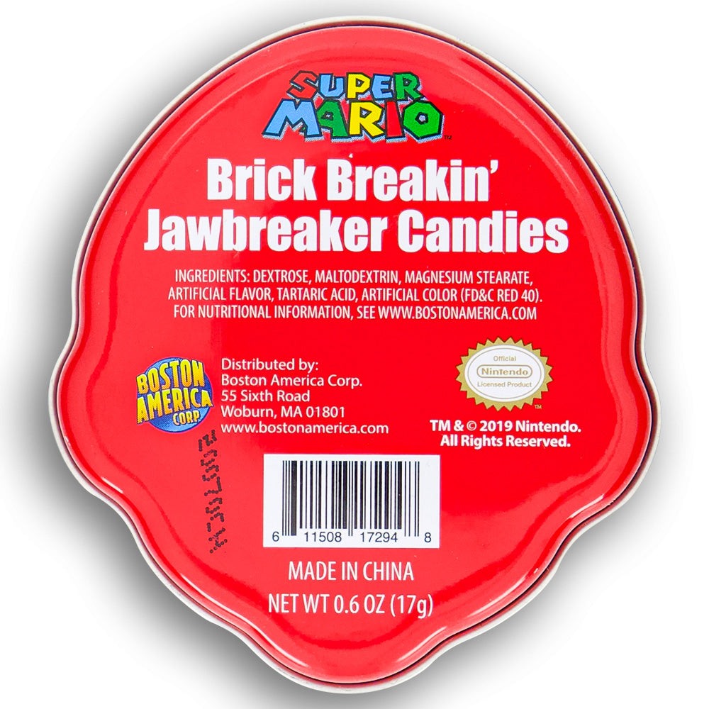 Boston America Nintendo Super Mario Brick Breakin' Jawbreaker Candies Tin - 18PK Nutrition Facts Ingredients.