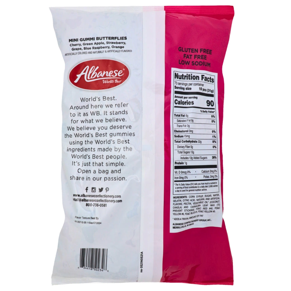 Albanese Mini Butterflies Gummi Candy -Nutrition Facts Ingredients 1 Bag 