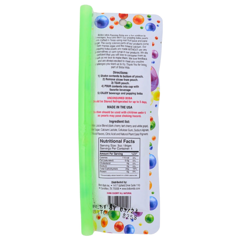 Boba Vida Dark Cherry 3oz - 10 Pack Nutrition Facts Ingredients