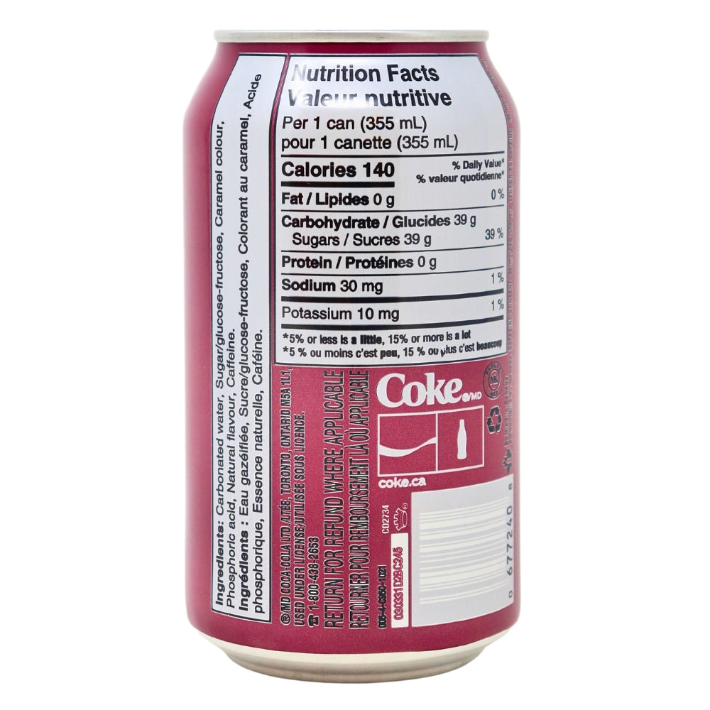 Coca-Cola Cherry 355mL - 12 Pack Nutrition Facts Ingredients