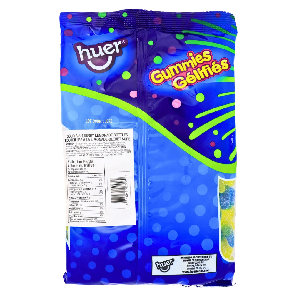 Huer Sour Blueberry Lemonade Bottles Gummy Candy - 1 kg Nutrition Facts Ingredients