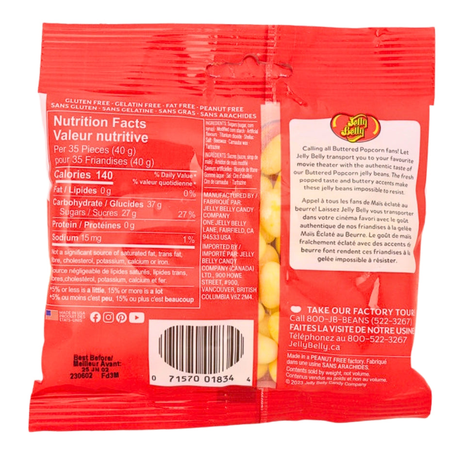 Jelly Belly Buttered Popcorn 100g - 12 Pack Nutrition Facts Ingredients