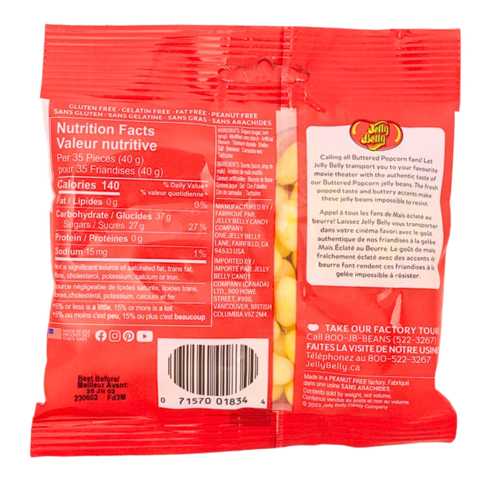 Jelly Belly - Buttered Popcorn 100g - 12 Pack Nutrition Facts Ingredients