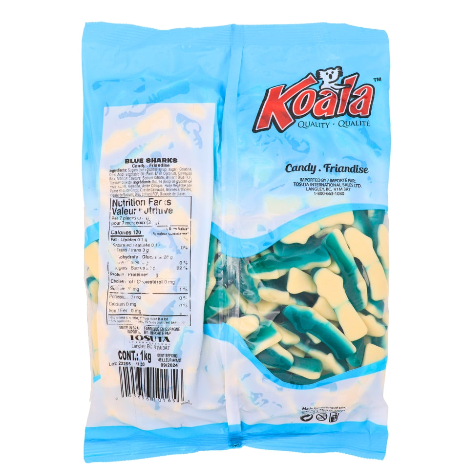 Koala Blue Sharks Gummies - 1 kg - Bulk Candy - Nutrition Facts Ingredients