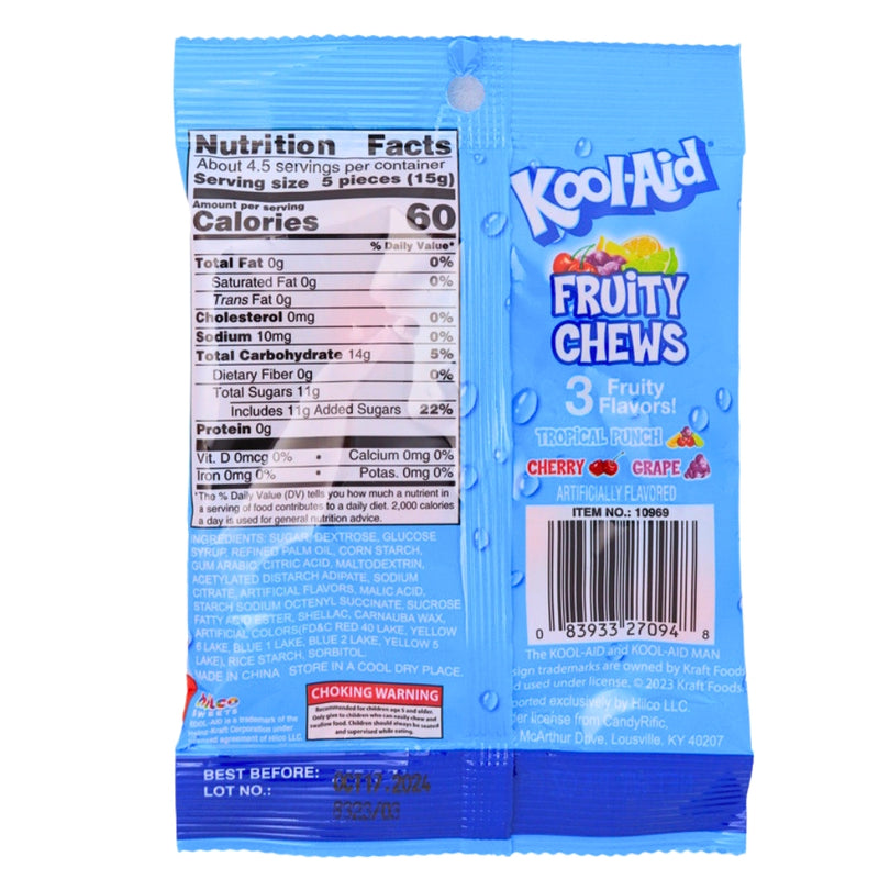Kool-Aid Frui Chews 2.5oz - 12 Pack Nutrition Facts Ingredients