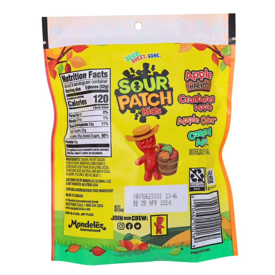 Sour Patch Kids Apple Harvest 10oz - 6 Pack Nutrition Facts Ingredients