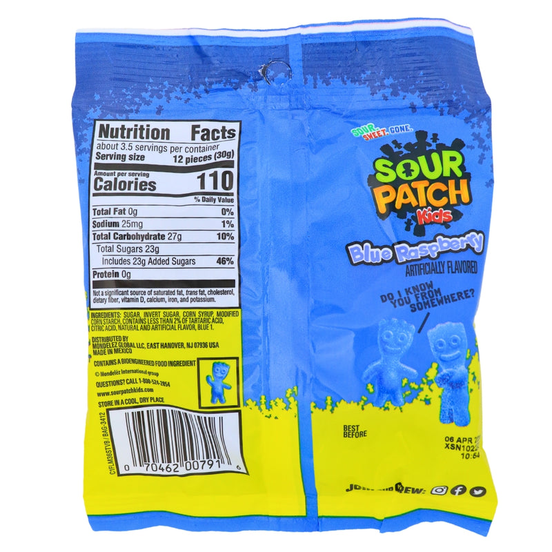 Sour Patch Kids Blue Raspberry 3.6oz - 12 Pack Nutrition Facts Ingredients