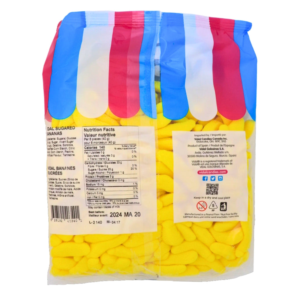 Vidal Sugar Bananas Gummies-  1.2kg - Nutrition Facts Ingredients