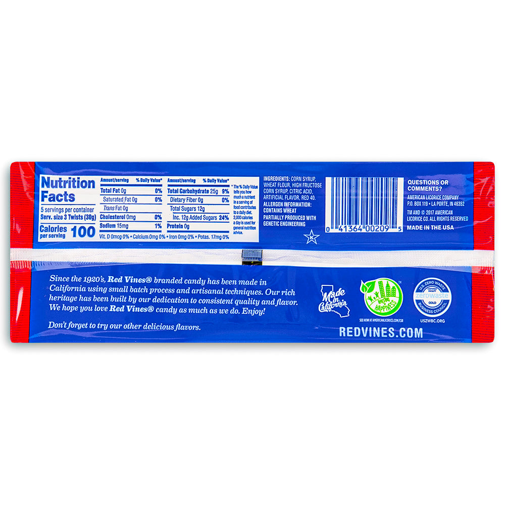 Red Vines Original Red Licorice Twists 5oz - Nutrition Facts Ingredients