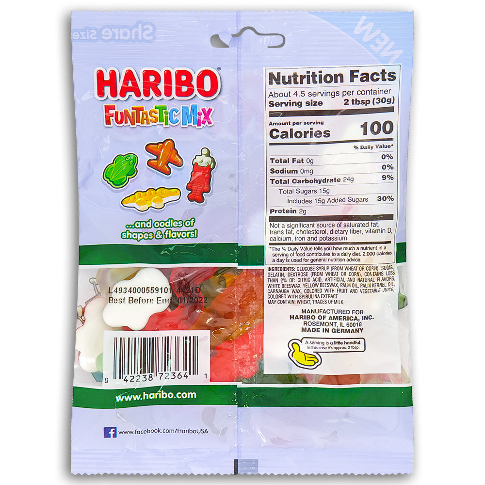 Haribo Funtastic Mix Gummy Candy 5oz - 12 Pack Nutrition Facts Ingredients