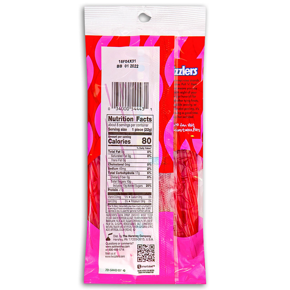 Twizzlers Pull-N-Peel Cherry Candy 6.1oz - 12 Pack Nutrition Facts Ingredients