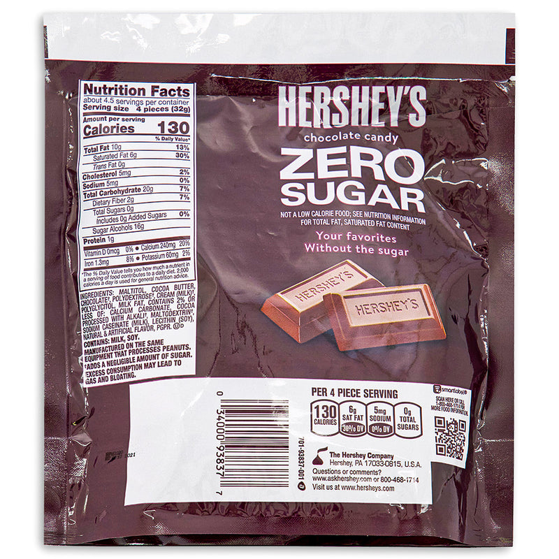 Hershey's Zero Sugar Milk Chocolate Pouch 5.1oz - 8 Pack Nutrition Facts Ingredients
