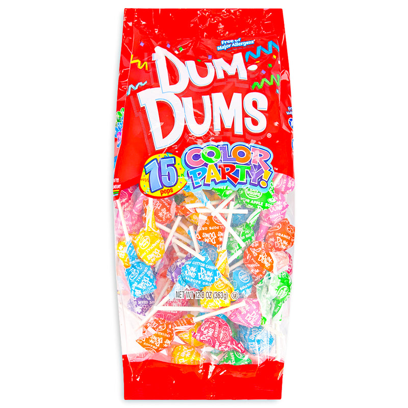 Dum Dums Color Party Assorted Rainbow Lollipops 75 CT - 4 Pack