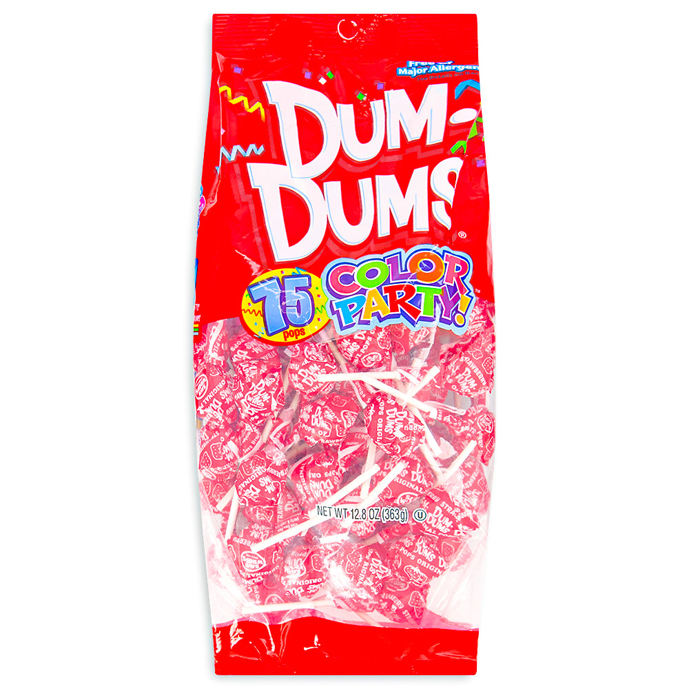 Dum Dums Color Party Red Strawberry Lollipops 75 CT - 4 Pack