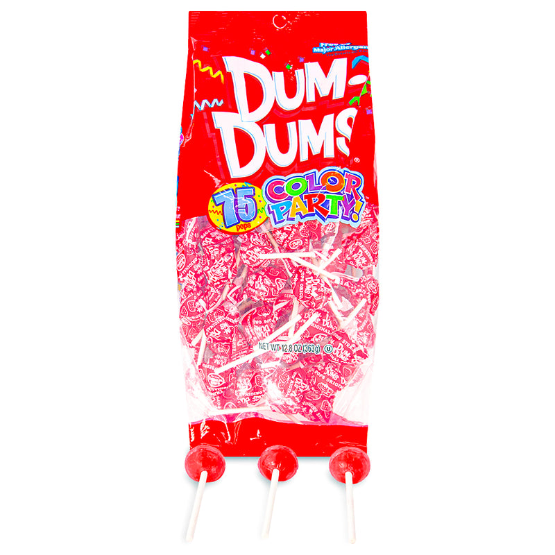 Dum Dums Color Party Red Strawberry Lollipops 75 CT - 4 Pack