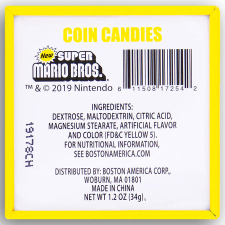 Boston America Nintendo Super Mario Coin Candies Tin - 12 Pack Nutrition Facts Ingredients