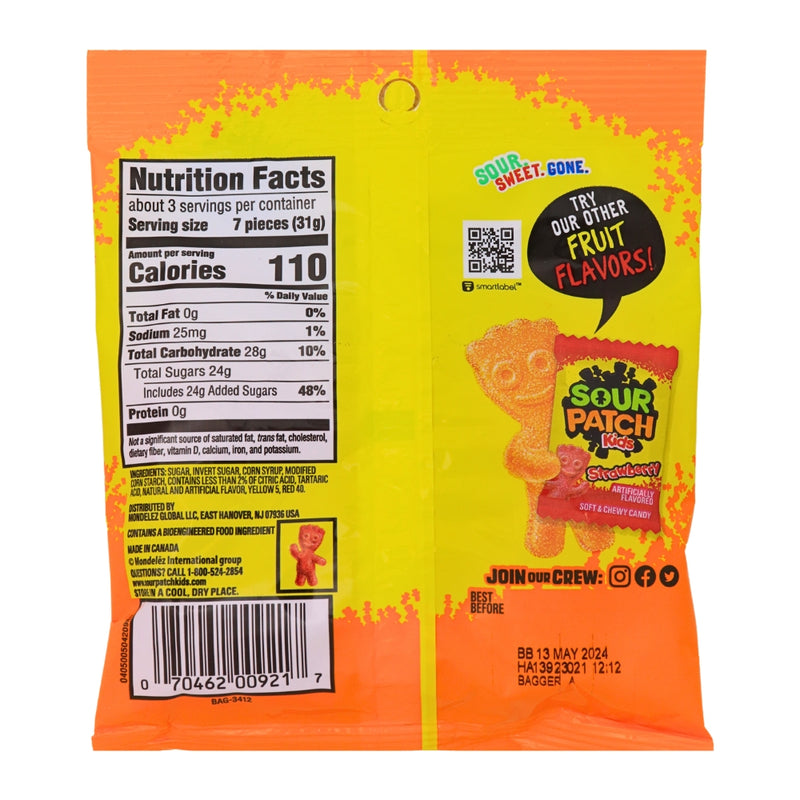 Sour Patch Kids Peach 5oz - 12 Pack Nutrition Facts Ingredients