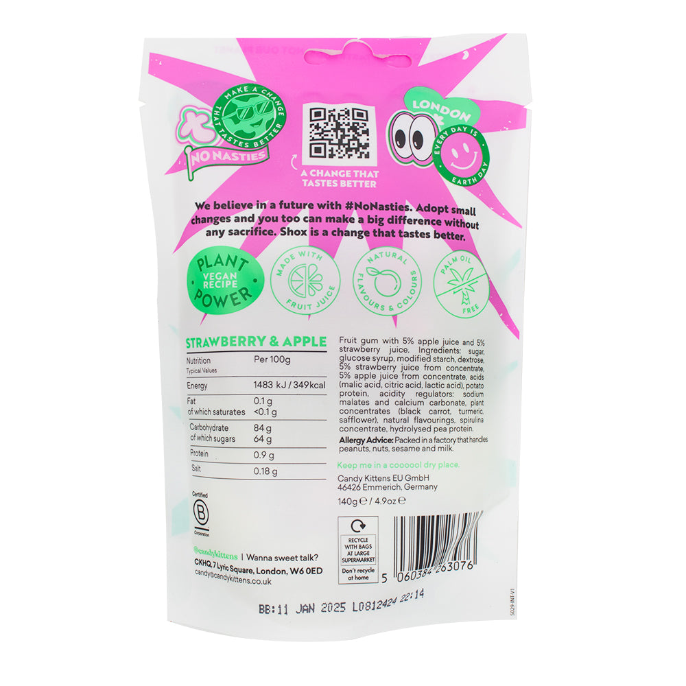 Candy Kittens Shox Gourmet Sours (UK) 140g -  Nutrition Facts Ingredients
