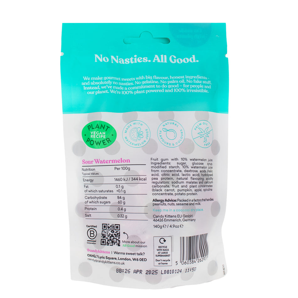 Candy Kittens Sour Watermelon (UK) 140g - Nutrition Facts Ingredients

