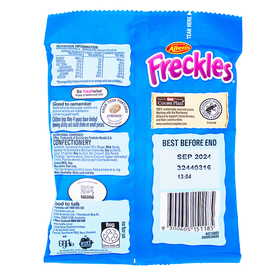Allen's Freckles (Aus) 160g - Nutrition Facts Ingredients