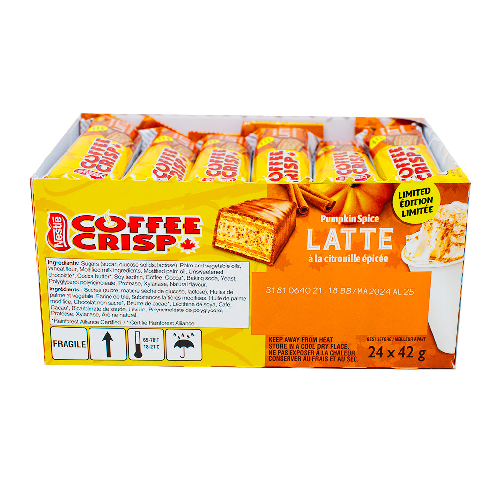 Coffee Crisp Pumpkin Spice Latte 42g - 24 Pack Nutrition Facts Ingredients