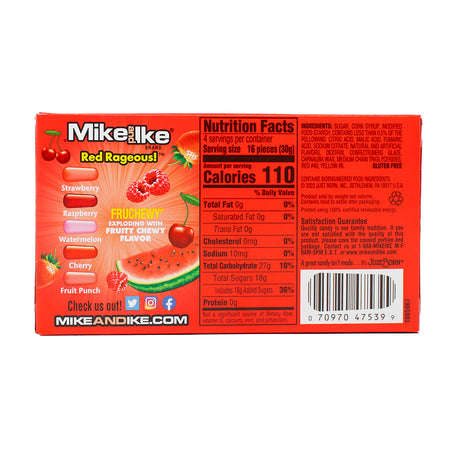 Mike and Ike Red Rageous Candy Theater Box - 12 Pack Nutrition Facts Ingredients