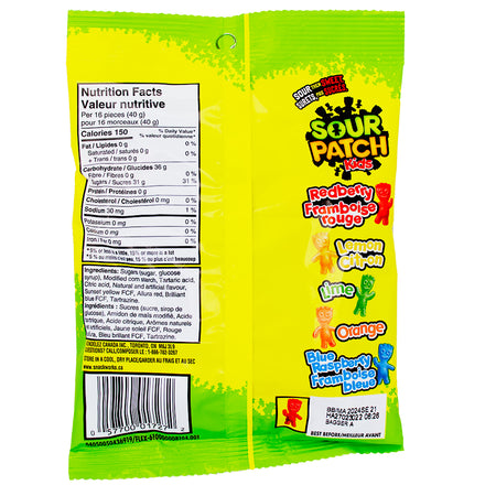 Maynards Sour Patch Kids Candy 150g  - 18 Pack Nutrition Facts Ingredients