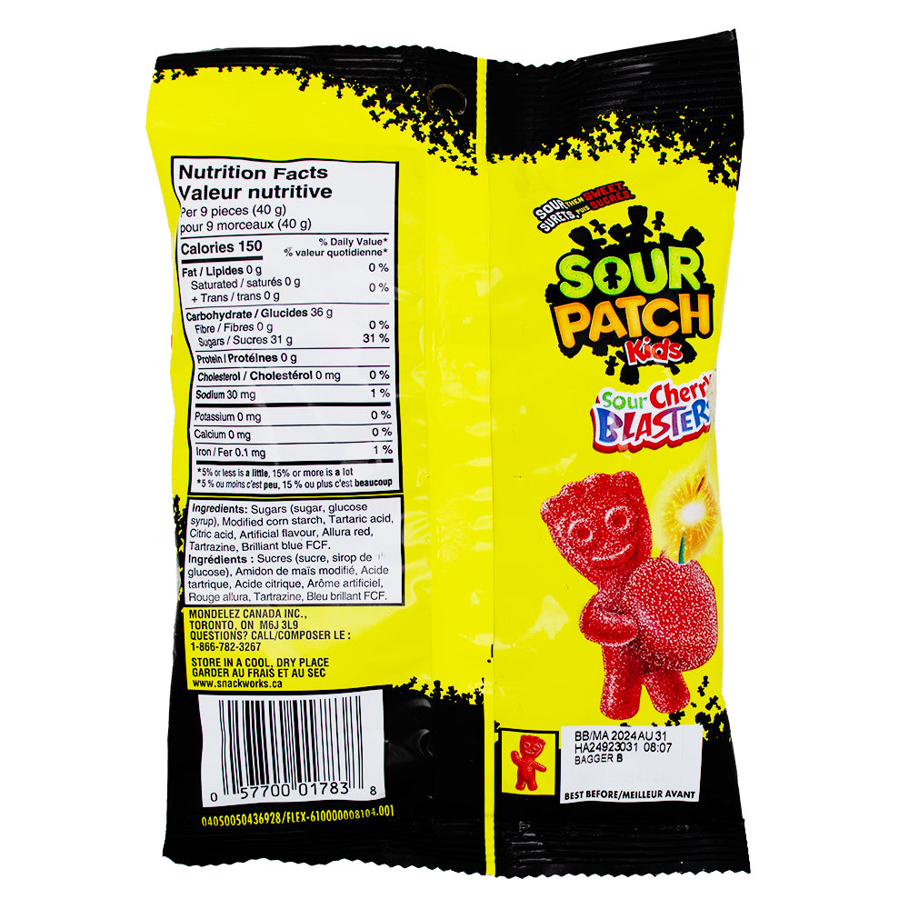 Maynards Sour Patch Kids Sour Cherry Blasters 154g - 18 Pack Nutrition Facts Ingredients